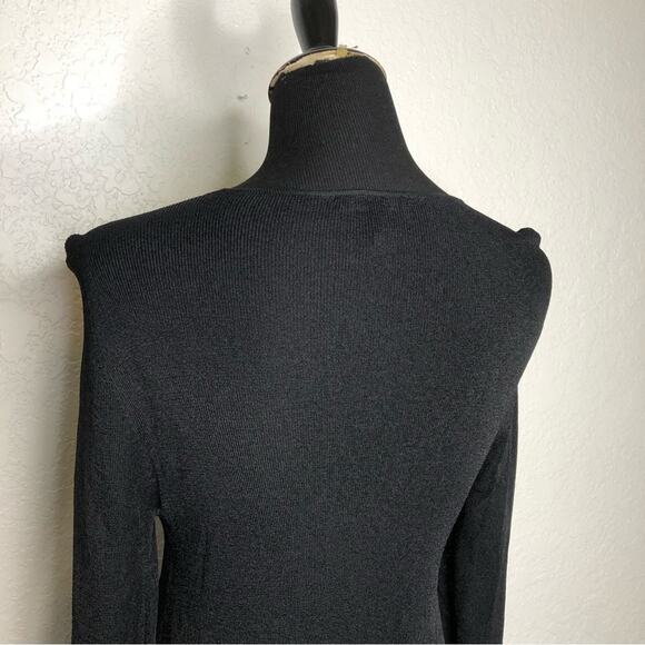 Eileen Fisher black metallic asymmetrical hem knit tunic top size Small - Picture 11 of 13